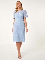Roman Blue Petite Lace Short Sleeve Dress - Image 4 of 5