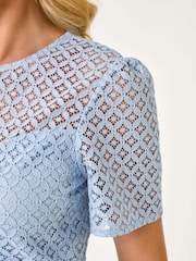 Roman Blue Petite Lace Short Sleeve Dress - Image 5 of 5