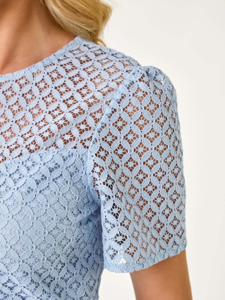 Roman Blue Petite Lace Short Sleeve Dress - Image 5 of 5