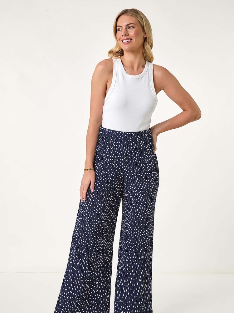Roman Blue Spot Print Crinkle Trousers - Image 2 of 5