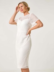Roman White Petite Lace Short Sleeve Dress - Image 1 of 5