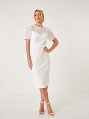Roman White Petite Lace Short Sleeve Dress - Image 2 of 5