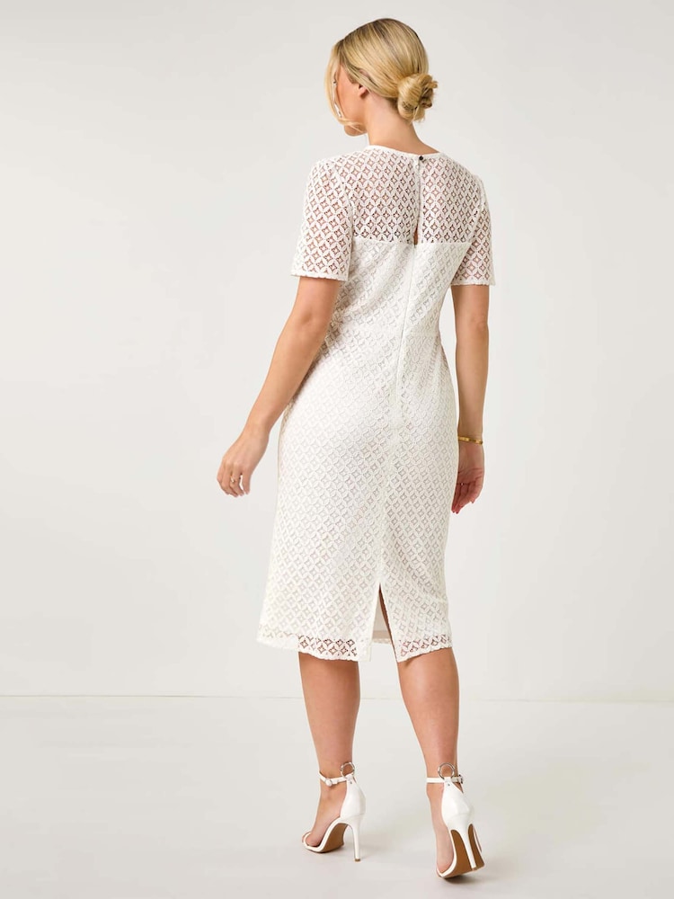 Roman White Petite Lace Short Sleeve Dress - Image 3 of 5