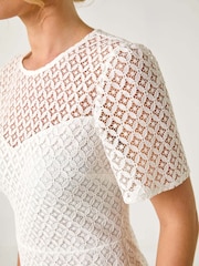 Roman White Petite Lace Short Sleeve Dress - Image 5 of 5