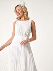 Roman White Petite Lace Pleat Midi Dress - Image 1 of 5