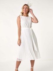 Roman White Petite Lace Pleat Midi Dress - Image 2 of 5