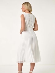 Roman White Petite Lace Pleat Midi Dress - Image 3 of 5