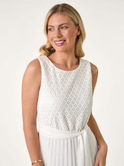 Roman White Petite Lace Pleat Midi Dress - Image 4 of 5