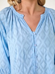 Roman Blue Textured 100% Cotton Blouse - Image 5 of 5