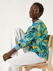 Roman Blue Leaf Print 3/4 Sleeve Top - Image 2 of 5