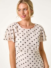 Roman White Petite Spot Print Double Frill Midi Dress - Image 4 of 5