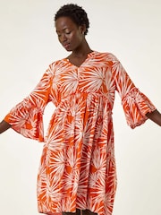 Roman Orange Abstract Print Crinkle Smock Dress - Image 1 of 5