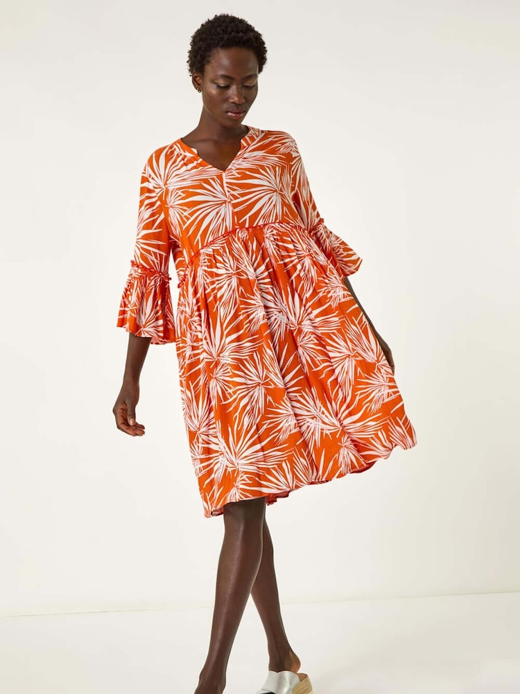 Roman Orange Abstract Print Crinkle Smock Dress - Image 2 of 5