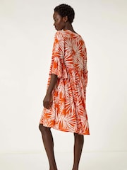 Roman Orange Abstract Print Crinkle Smock Dress - Image 3 of 5
