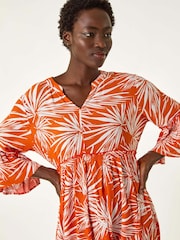 Roman Orange Abstract Print Crinkle Smock Dress - Image 4 of 5