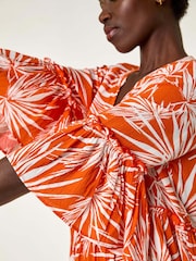 Roman Orange Abstract Print Crinkle Smock Dress - Image 5 of 5