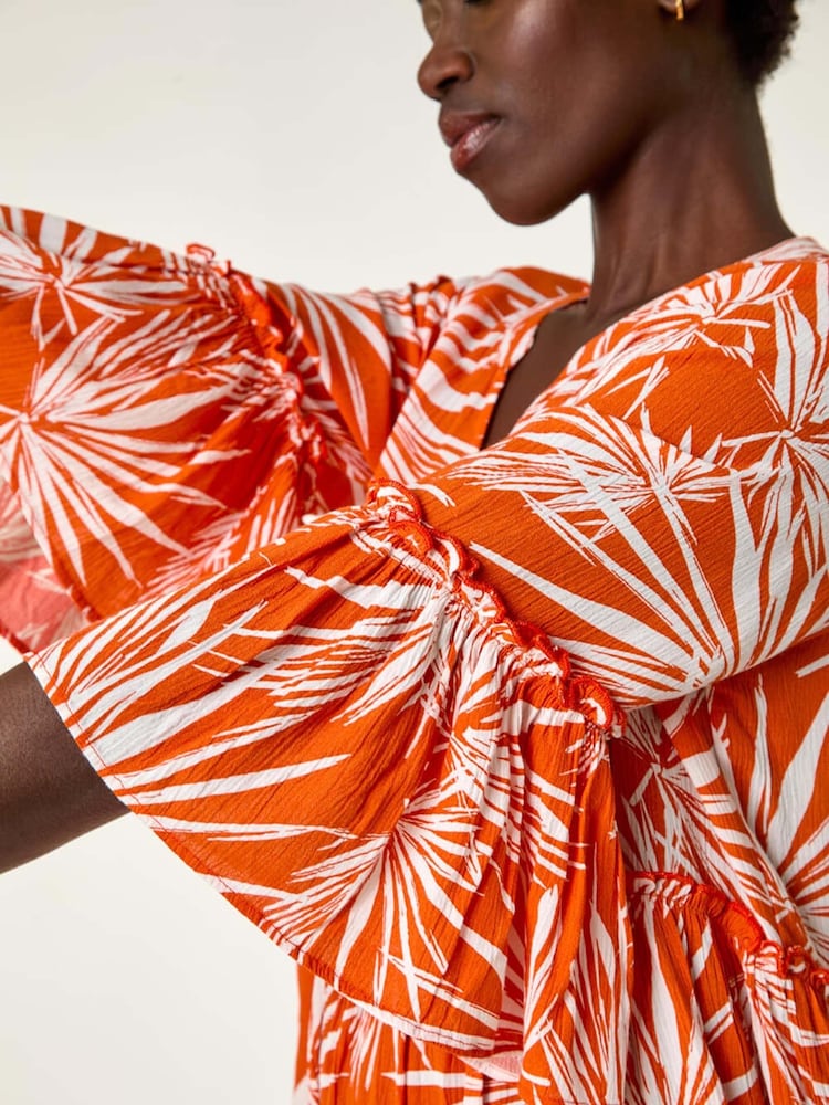 Roman Orange Abstract Print Crinkle Smock Dress - Image 5 of 5