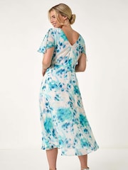 Roman Blue Petite Floral Print Cape Midi Dress - Image 2 of 5