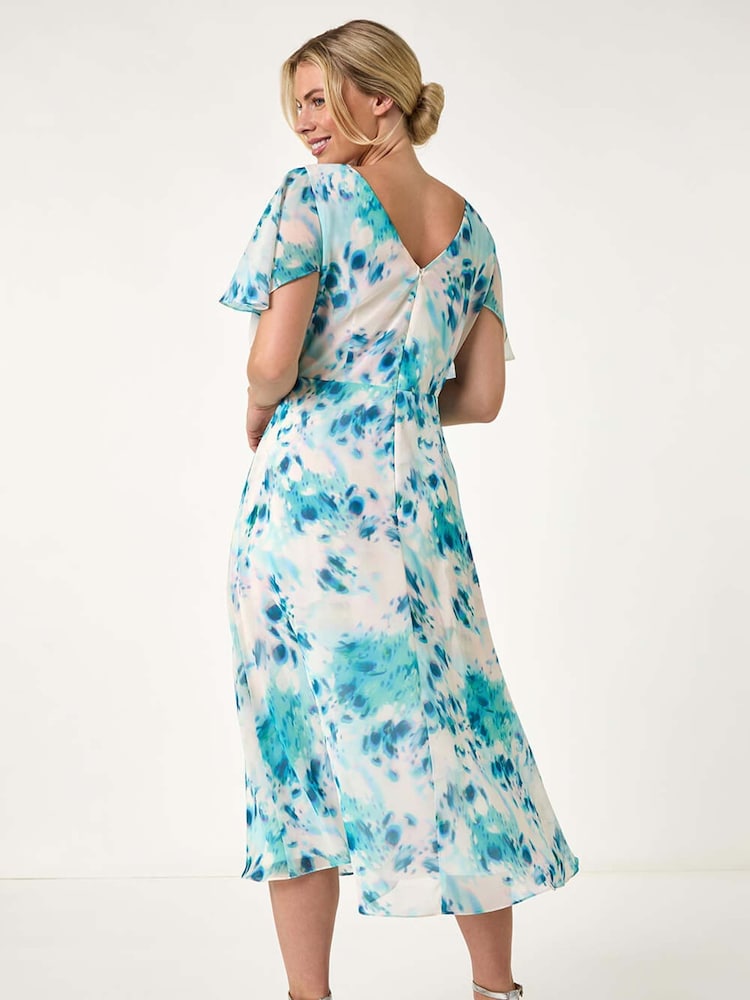 Roman Blue Petite Floral Print Cape Midi Dress - Image 2 of 5
