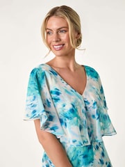 Roman Blue Petite Floral Print Cape Midi Dress - Image 4 of 5