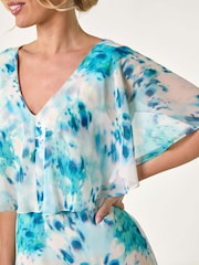 Roman Blue Petite Floral Print Cape Midi Dress - Image 5 of 5