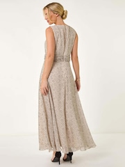 Roman Cream/Black Petite Spot Print Ruched Waist Midi Dress - Image 3 of 5