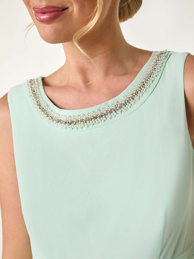 Roman Green Petite Trim Detail Ruched Midi Dress - Image 5 of 5