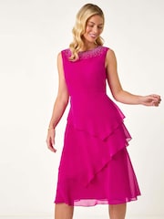 Roman Pink Petite Overlay Midi Dress - Image 1 of 5