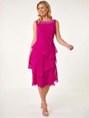 Roman Pink Petite Overlay Midi Dress - Image 2 of 5