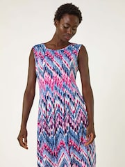 Roman Blue Abstract Print Panelled Midi Dress - Image 1 of 5