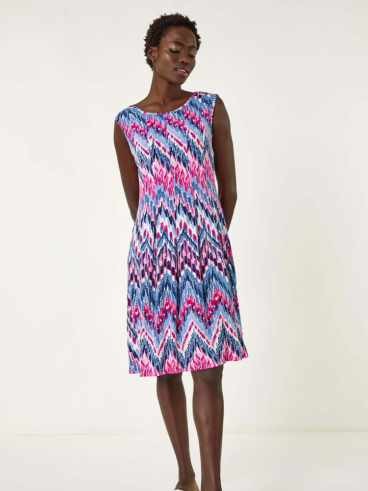 Roman Blue Abstract Print Panelled Midi Dress - Image 2 of 5