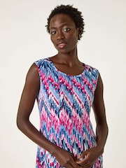 Roman Blue Abstract Print Panelled Midi Dress - Image 4 of 5