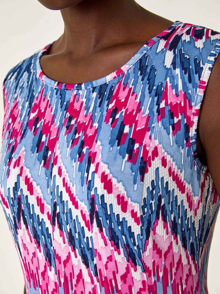 Roman Blue Abstract Print Panelled Midi Dress - Image 5 of 5