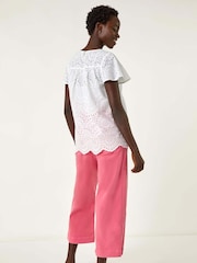 Roman White Broderie Short Sleeve 100% Cotton Top - Image 3 of 5