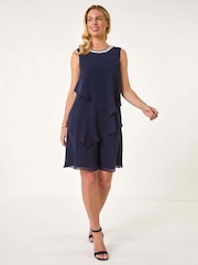 Roman Blue Petite Trim Layer Shift Dress - Image 3 of 5