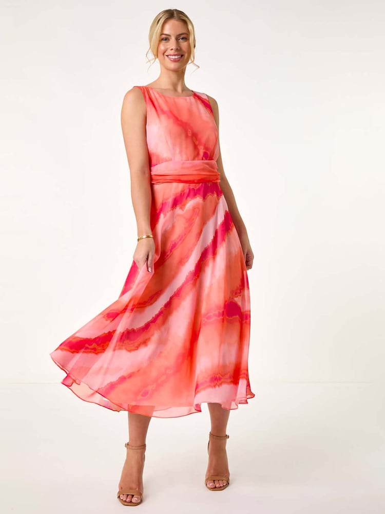 Roman Pink Sleeveless Abstract Print Midi Dress - Image 1 of 5