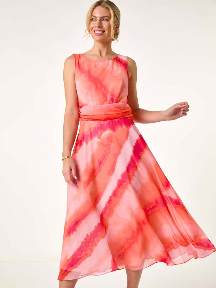 Roman Pink Sleeveless Abstract Print Midi Dress - Image 3 of 5