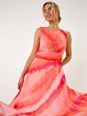 Roman Pink Sleeveless Abstract Print Midi Dress - Image 4 of 5