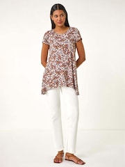 Roman Brown Animal Print Hanky Hem Stretch Top - Image 2 of 5