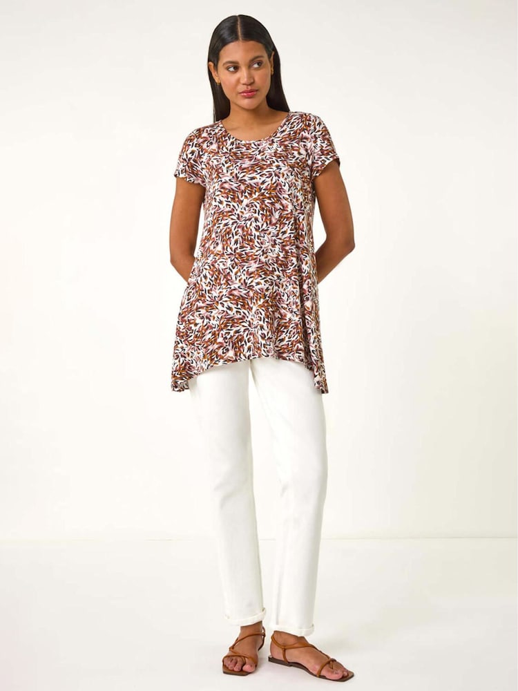 Roman Brown Animal Print Hanky Hem Stretch Top - Image 2 of 5