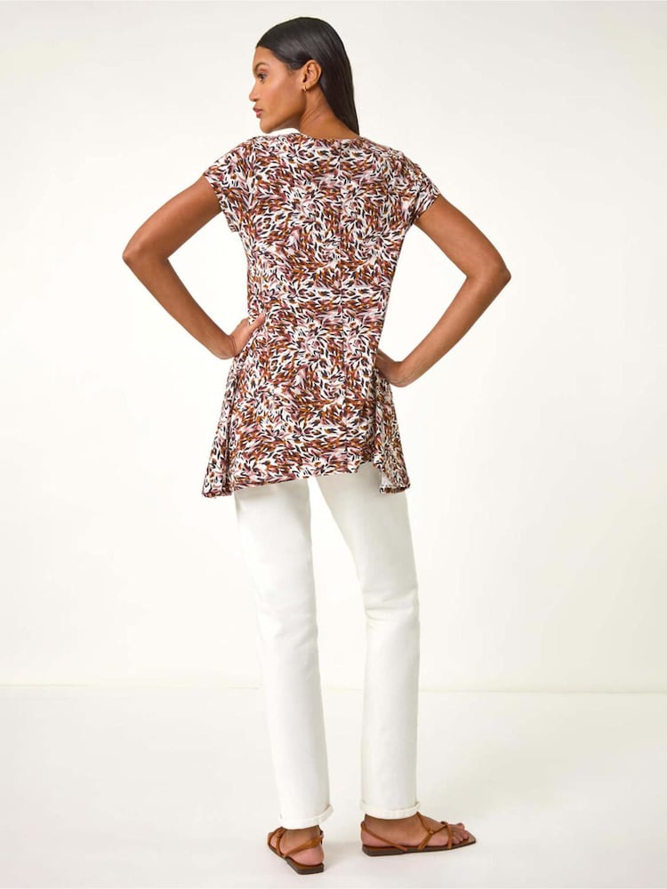 Roman Brown Animal Print Hanky Hem Stretch Top - Image 3 of 5
