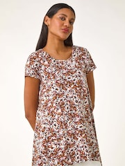 Roman Brown Animal Print Hanky Hem Stretch Top - Image 4 of 5