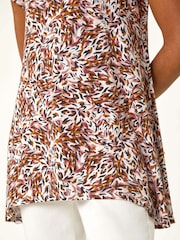 Roman Brown Animal Print Hanky Hem Stretch Top - Image 5 of 5