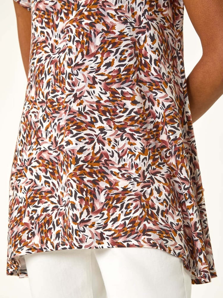 Roman Brown Animal Print Hanky Hem Stretch Top - Image 5 of 5