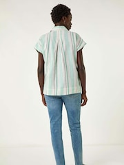 Roman White/Green Verticle Stripe Short Sleeve Shirt - Image 2 of 5
