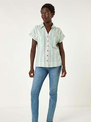 Roman White/Green Verticle Stripe Short Sleeve Shirt - Image 3 of 5