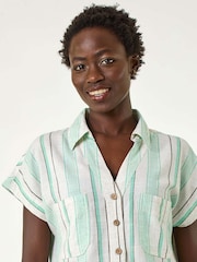 Roman White/Green Verticle Stripe Short Sleeve Shirt - Image 4 of 5