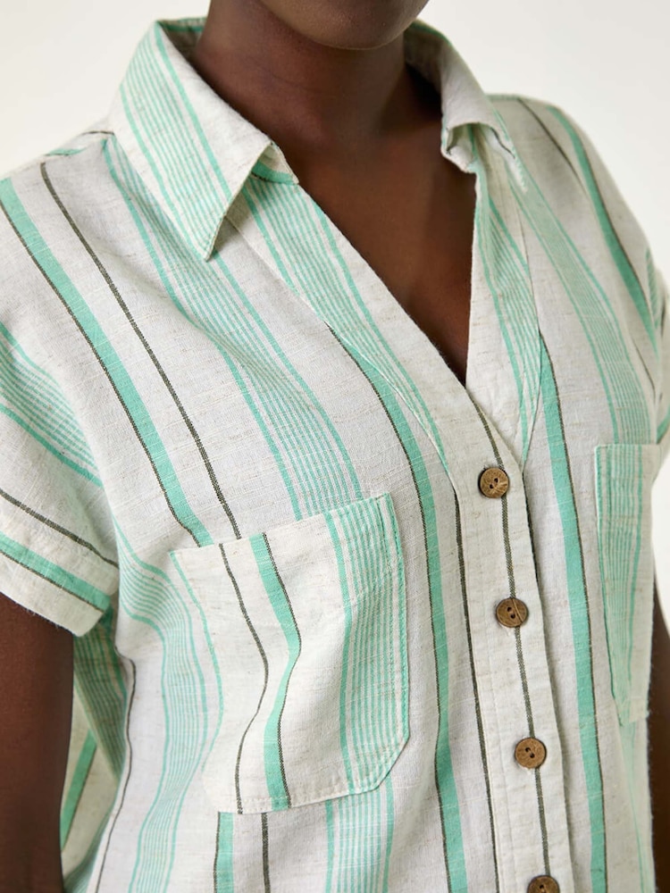 Roman White/Green Verticle Stripe Short Sleeve Shirt - Image 5 of 5