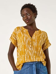 Roman Yellow Print Button Detail Top - Image 1 of 5