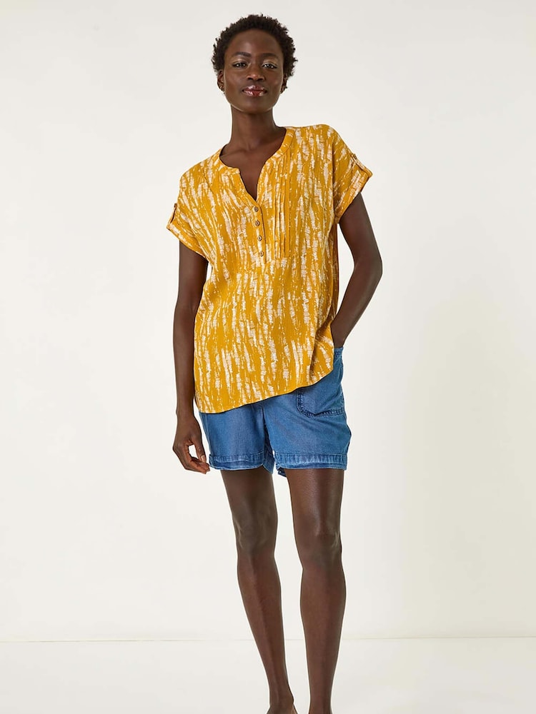 Roman Yellow Print Button Detail Top - Image 2 of 5